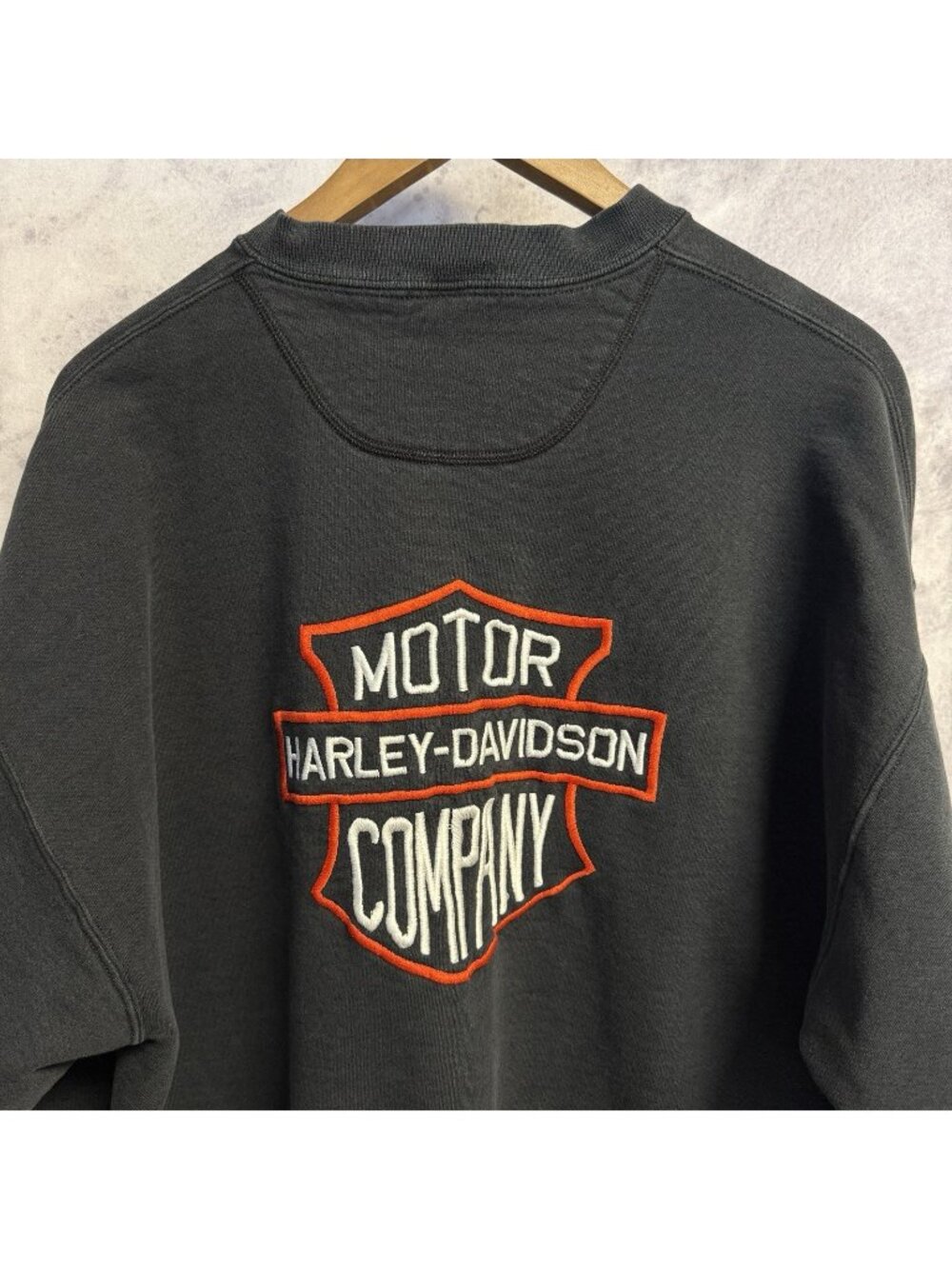 Harley Davidson Embroidered Sweatshirt Mens Black Crew Neck Large